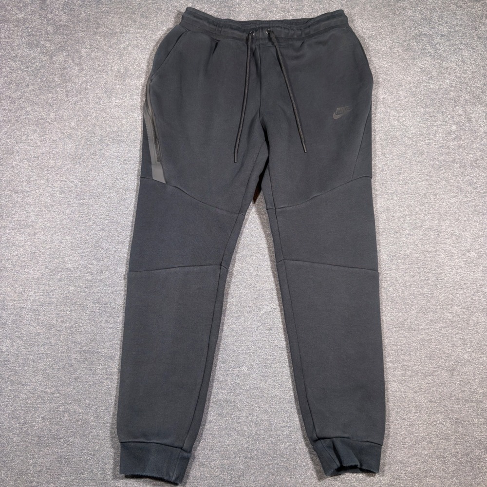 Nike Tech Fleece Joggers Mens Size M Black Tapered Sweatpants Zip Pockets Gym